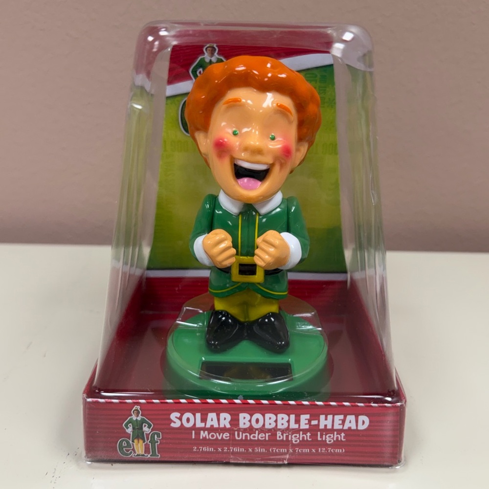 NIB RUZ Buddy the Elf Movie Solar Powered Bobble-Head Will Ferrell Character T1